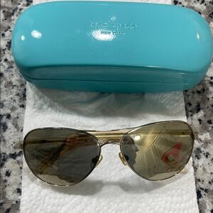 Kate Spade Gold Aviator Sunglasses with Blue Case